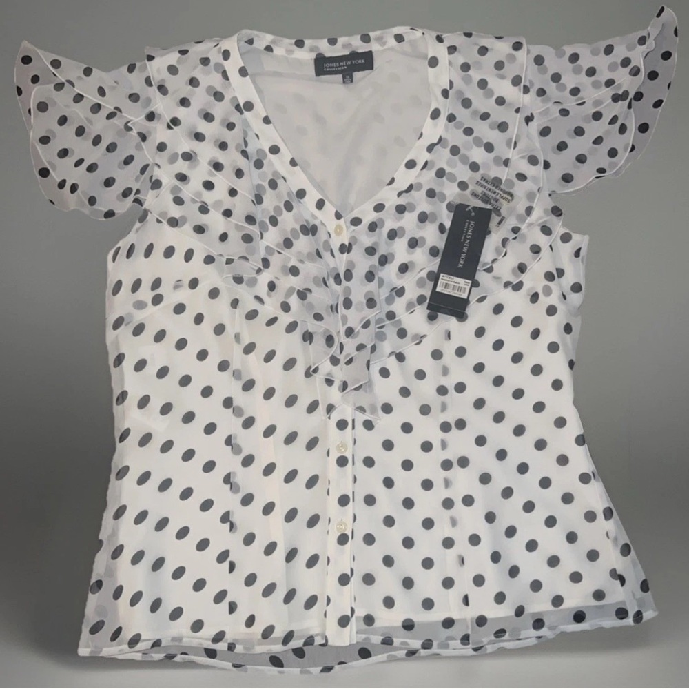 Jones New York Black and White Polka Dot Blouse